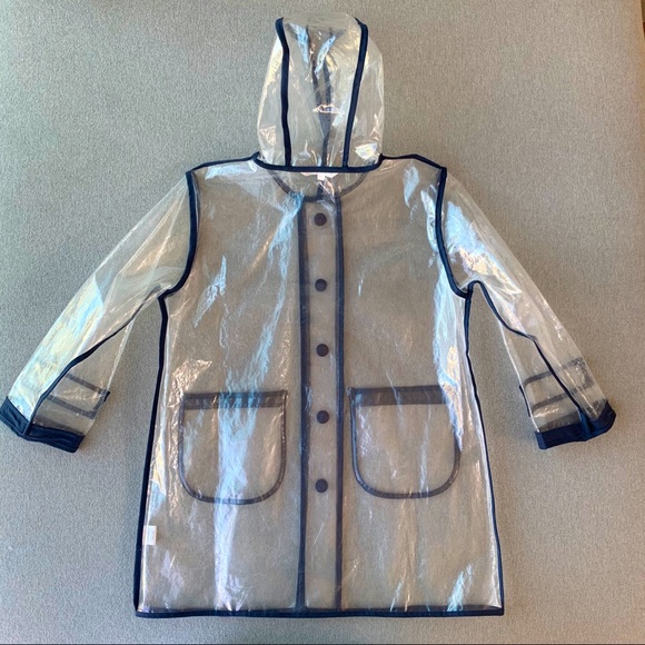 Pluie Pluie Navy Trim Transparent Raincoat. 6X. - Picture 4 of 5